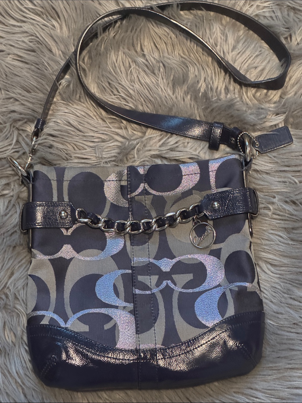 Coach Moto Optic Metallic Signature Chain Crossbody Bag F19821 - Great Condition